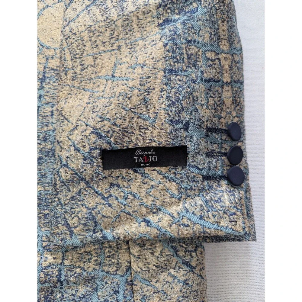 Bespoke TAZIO uomo 48R Sport Coat Blazer Exclusive Modern Fit Blue & Cream White